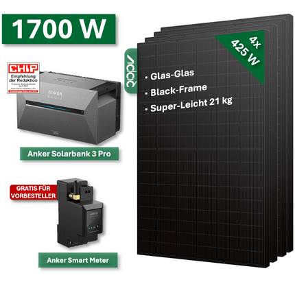 Balkonkraftwerk BASIC+ 1700W/800W mit Anker Solarbank 3 Pro Speichersystem - NeueEnergie24