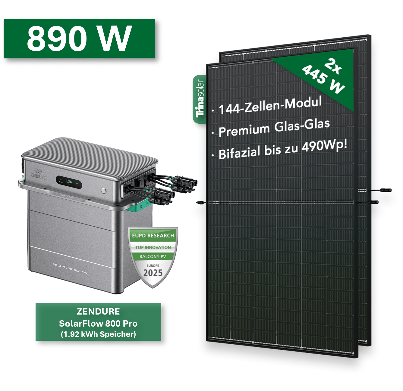 Balkonkraftwerk Gold+ 890W/800W mit Zendure SolarFlow 800 Pro - NeueEnergie24