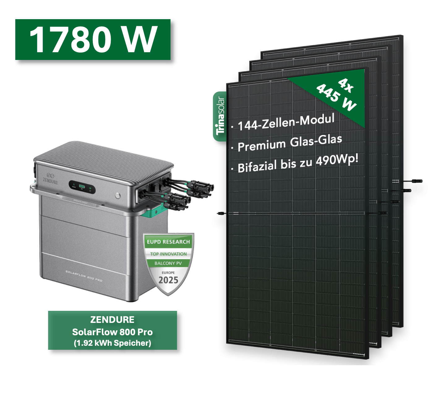 Balkonkraftwerk Platin+ 1780W/800W mit Zendure SolarFlow 800 Pro - NeueEnergie24