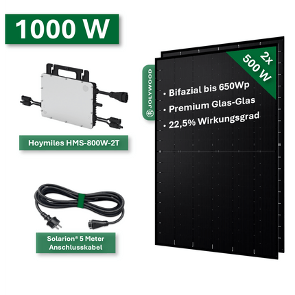 Balkonkraftwerk Pro 1000W/800W - Jolywood 500Wp und Hoymiles HMS800W - 2T - NeueEnergie24
