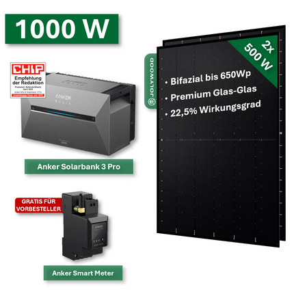 Balkonkraftwerk Pro 1000W/800W mit Anker Solarbank 3 Pro Speichersystem - NeueEnergie24