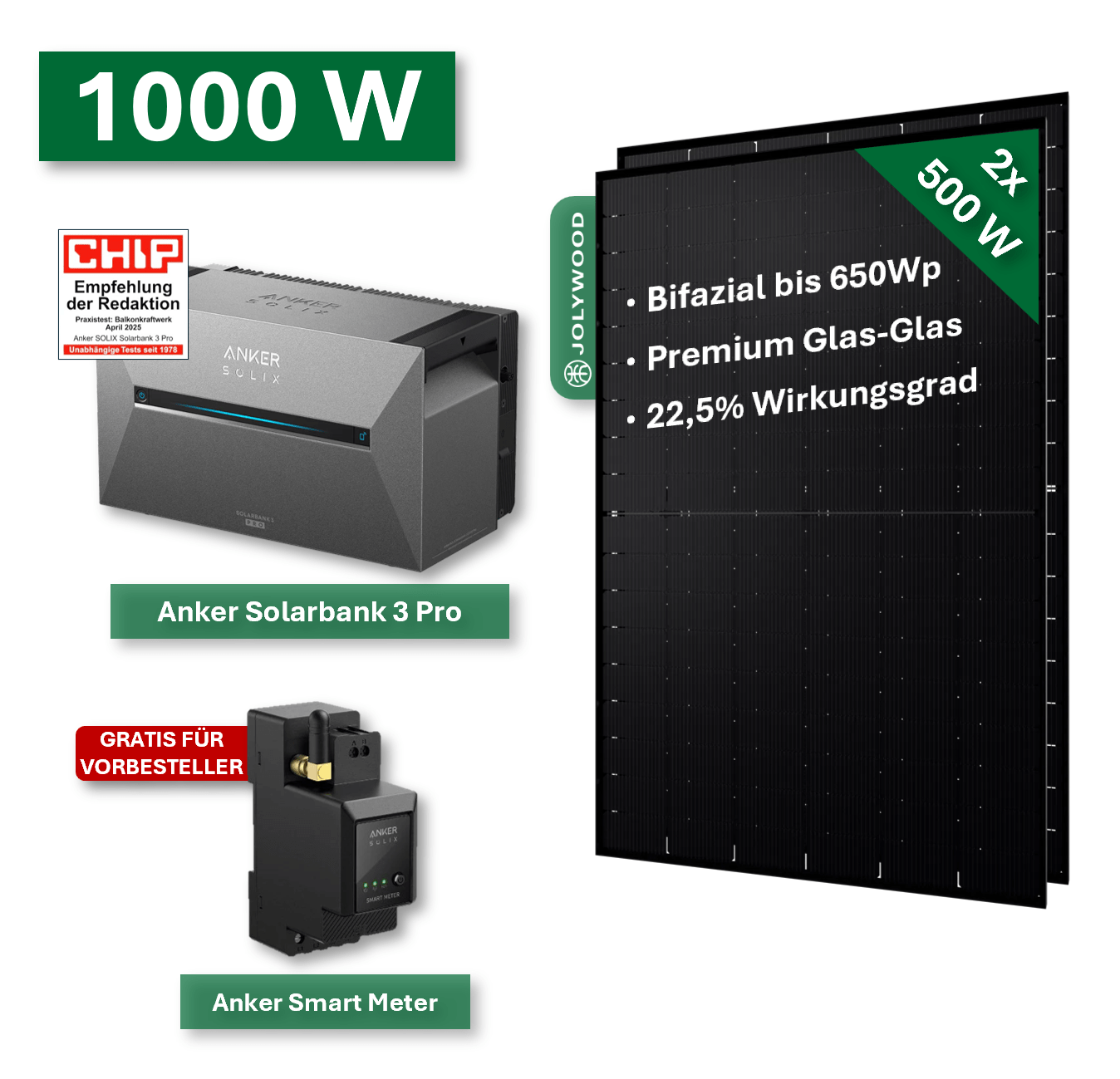 Balkonkraftwerk Pro 1000W/800W mit Anker Solarbank 3 Pro Speichersystem - NeueEnergie24