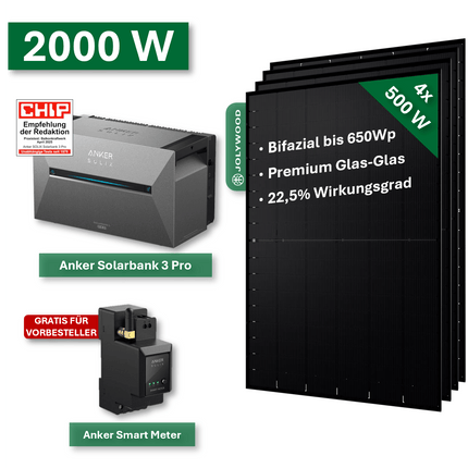 Balkonkraftwerk Pro+ 2000W/800W mit Anker Solarbank 3 Pro Speichersystem - NeueEnergie24