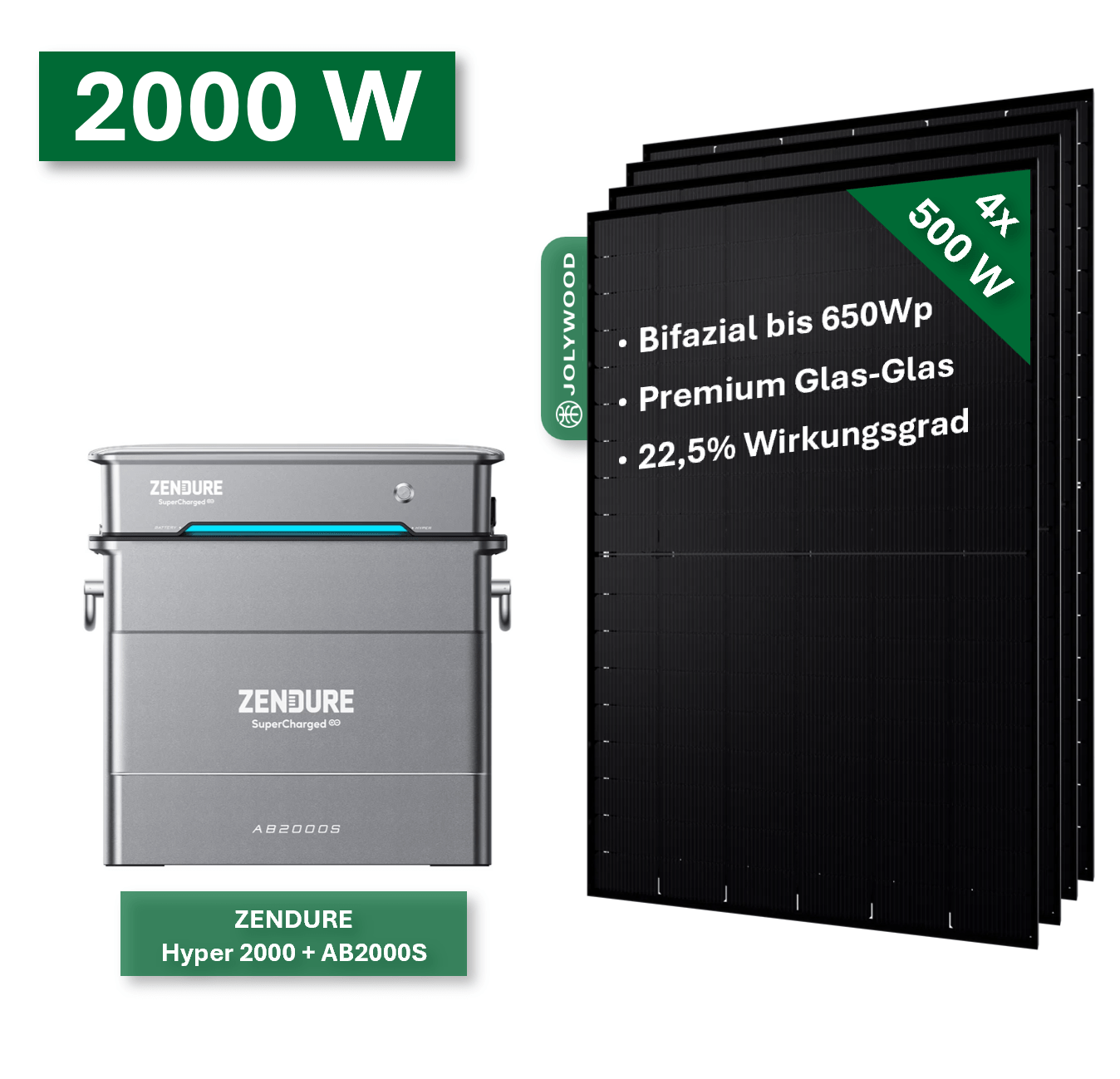 Balkonkraftwerk Pro+ 2000W/800W mit Zendure Hyper2000 + AB2000S - NeueEnergie24