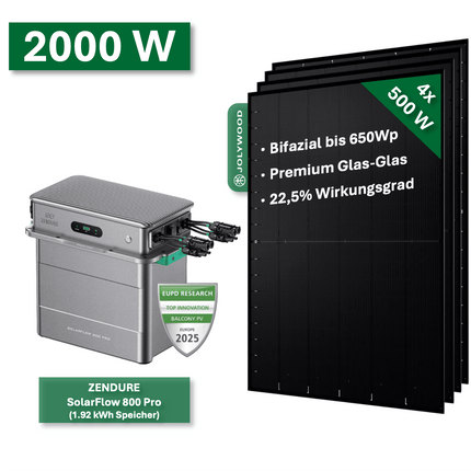 Balkonkraftwerk Pro+ 2000W/800W mit Zendure SolarFlow 800 Pro - NeueEnergie24