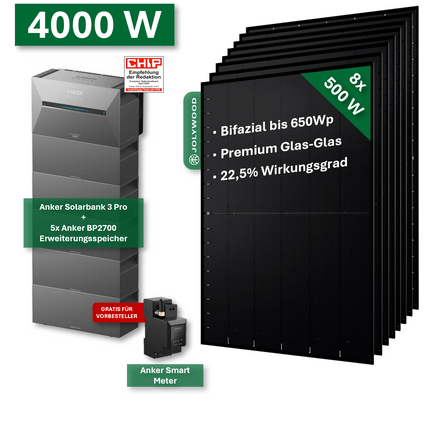 Balkonkraftwerk Ultra+ 4000W/800W mit Anker Solarbank 3 Pro + 5x BP2700 Erweiterungsspeicher - NeueEnergie24