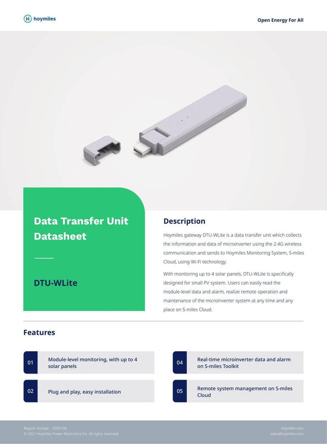 HOYMILES DTU WLite - S Überwachungsmodul (für 4 Photovoltaik - Module) - NeueEnergie24