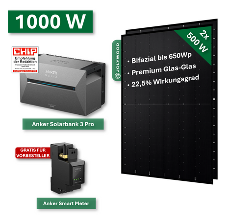 Balkonkraftwerk Pro 1000W/800W mit Anker Solarbank 3 Pro Speichersystem