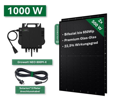 Balkonkraftwerk Pro 1000W/800W - Jolywood 500Wp und Growatt Neo800M-X