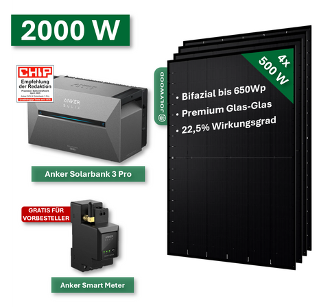 Balkonkraftwerk Pro+ 2000W/800W mit Anker Solarbank 3 Pro Speichersystem