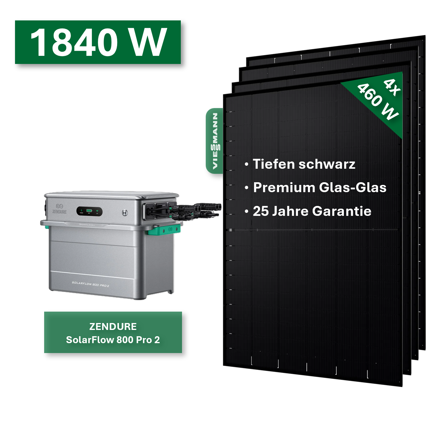 Balkonkraftwerk Platin+ 1840W/800W mit Zendure SolarFlow 800 Pro 2