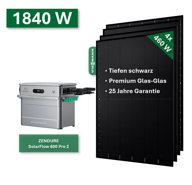 Balkonkraftwerk Platin+ 1840W/800W mit Zendure SolarFlow 800 Pro 2