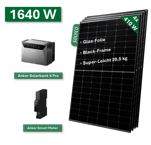 Balkonkraftwerk BASIC+ 1640W/800W mit Anker Solarbank 4 Pro Speichersystem