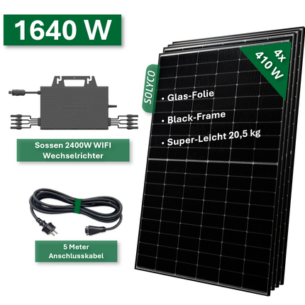 Balcony power plant BASIC+ 1640W/2400W with Solyco 410W solar panels and Sossen 2400W inverter