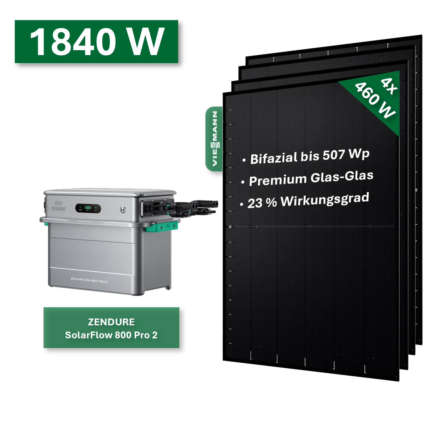 Balkonkraftwerk Platin+ 1840W/800W mit Zendure SolarFlow 800 Pro 2