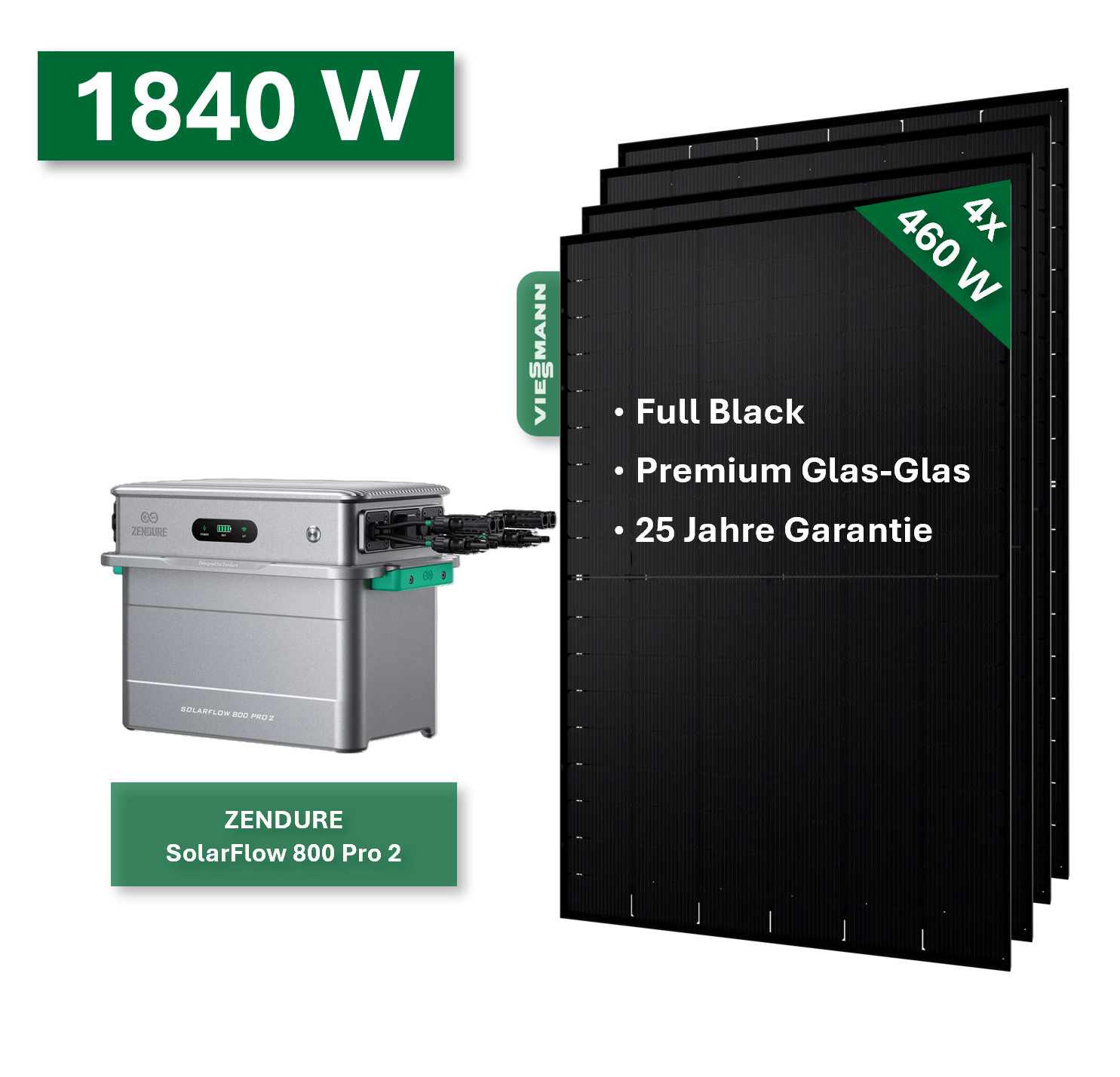 Balkonkraftwerk Platin+ 1840W/800W mit Zendure SolarFlow 800 Pro 2