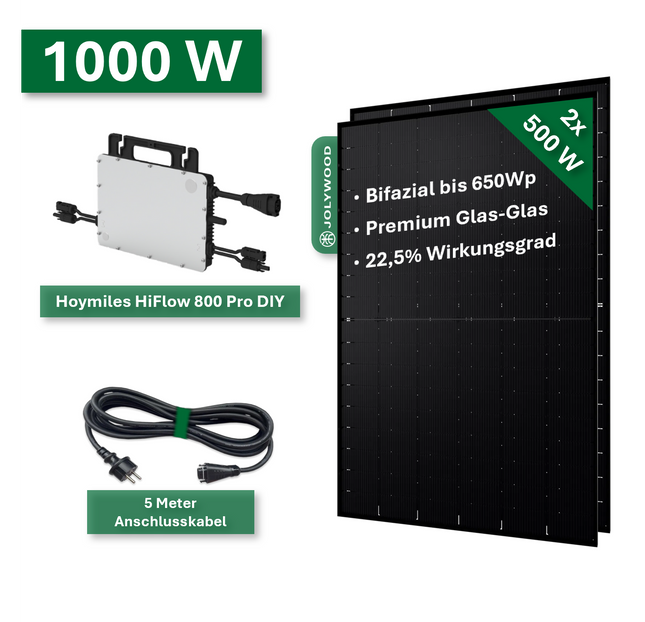 Balkonkraftwerk Pro 1000W/800W - Jolywood 500Wp und Hoymiles HiFlow 800 Pro DIY