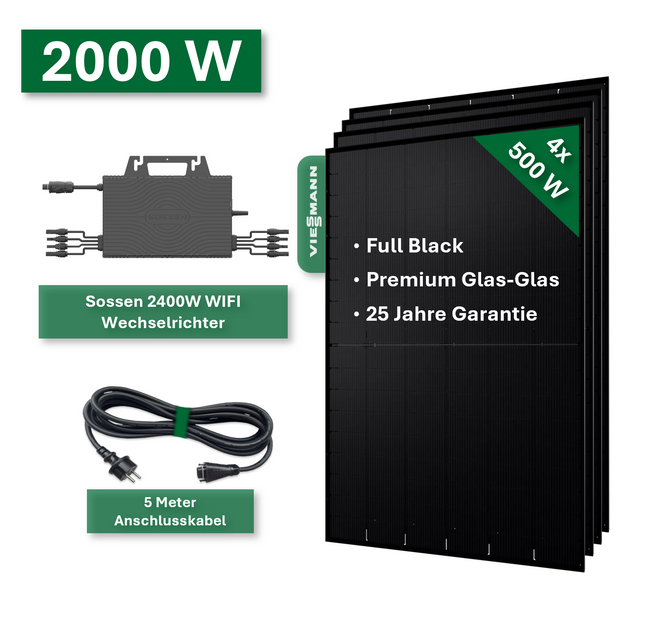 Balkonkraftwerk Pro+ 2000W/2400W - Viessmann 500Wp und Sossen 2400W