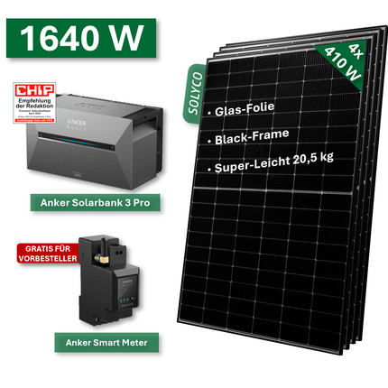 Balkonkraftwerk BASIC+ 1640W/800W mit Anker Solarbank 3 Pro Speichersystem - NeueEnergie24