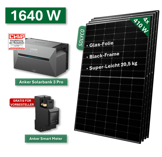 Balkonkraftwerk BASIC+ 1640W/800W mit Anker Solarbank 3 Pro Speichersystem - NeueEnergie24