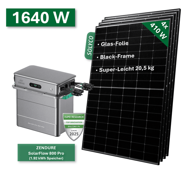 Balkonkraftwerk BASIC 1640W/800W mit Zendure SolarFlow 800 Pro - NeueEnergie24