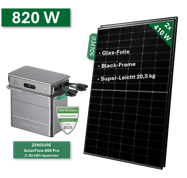 Balkonkraftwerk BASIC 820W/800W mit Zendure SolarFlow 800 Pro - NeueEnergie24