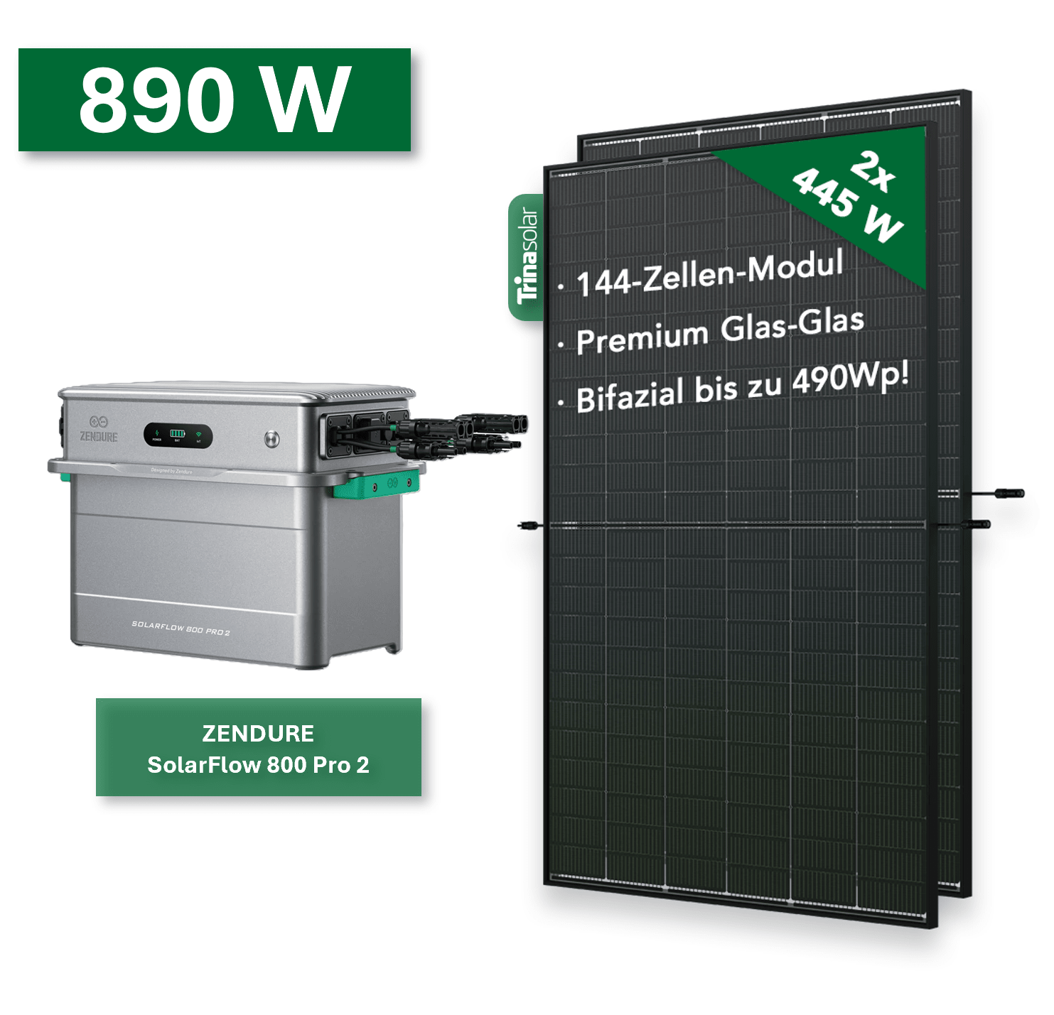 Balkonkraftwerk Gold+ 890W/800W mit Zendure SolarFlow 800 Pro 2 - NeueEnergie24