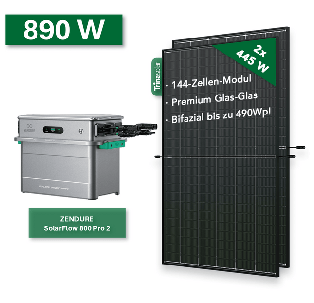Balkonkraftwerk Gold+ 890W/800W mit Zendure SolarFlow 800 Pro 2 - NeueEnergie24