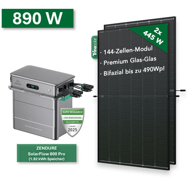 Balkonkraftwerk Gold+ 890W/800W mit Zendure SolarFlow 800 Pro - NeueEnergie24