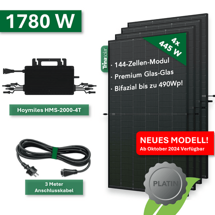 Balkonkraftwerk PLATIN+ 1780W/2000W Trina 445W Bifazial GlasGlas - NeueEnergie24