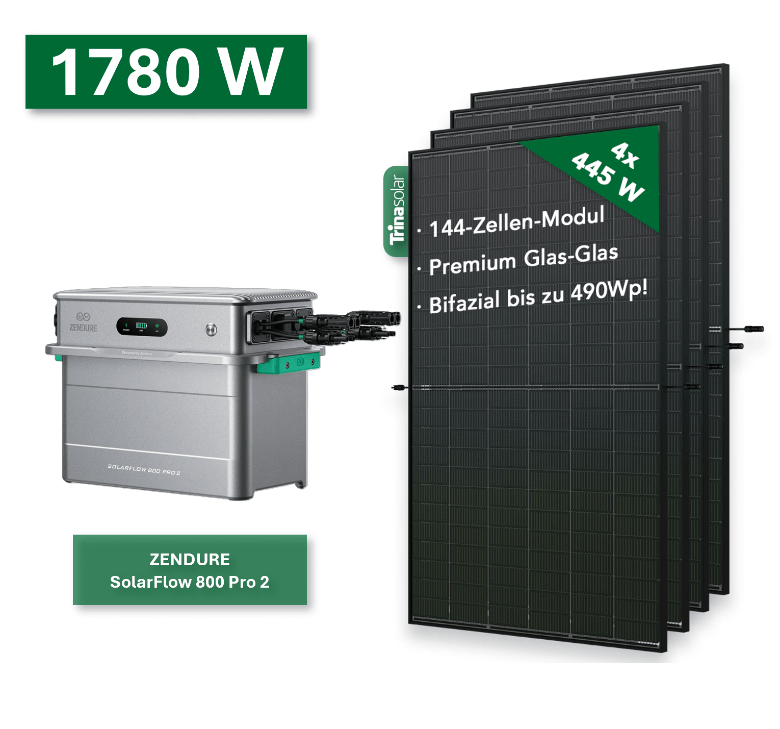Balkonkraftwerk Platin+ 1780W/800W mit Zendure SolarFlow 800 Pro 2 - NeueEnergie24