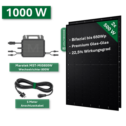 Balkonkraftwerk Pro 1000W/800W - Jolywood 500Wp und Marstek 800W - NeueEnergie24