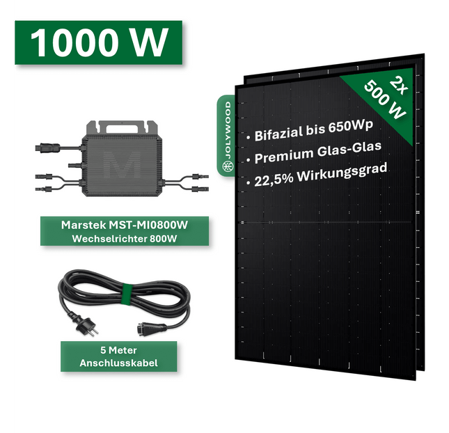 Balkonkraftwerk Pro 1000W/800W - Jolywood 500Wp und Marstek 800W - NeueEnergie24