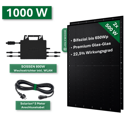 Balkonkraftwerk Pro 1000W/800W - Jolywood 500Wp und Sossen 800W - NeueEnergie24
