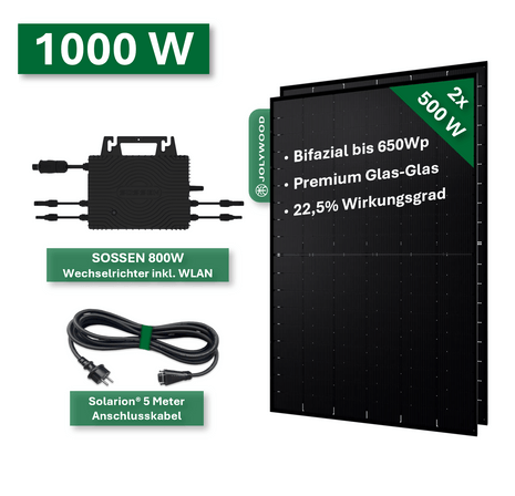 Balkonkraftwerk Pro 1000W/800W - Jolywood 500Wp und Sossen 800W - NeueEnergie24