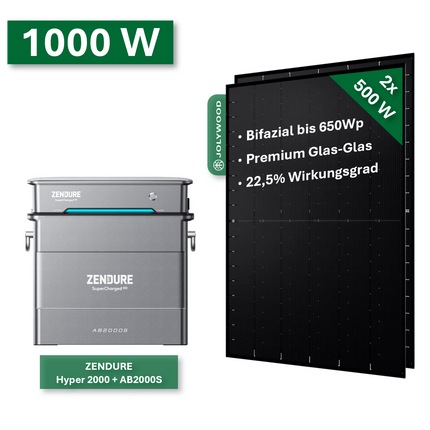 Balkonkraftwerk Pro 1000W/800W mit Zendure Hyper2000 + AB2000S - NeueEnergie24