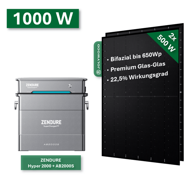 Balkonkraftwerk Pro 1000W/800W mit Zendure Hyper2000 + AB2000S - NeueEnergie24