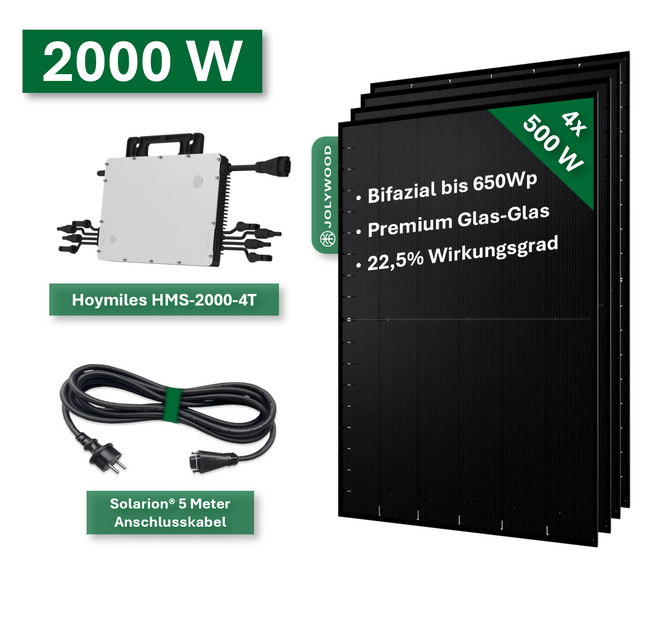 Balkonkraftwerk Pro+ 2000W/800W - Jolywood 500Wp und Hoymiles HMS2000 - 4T - NeueEnergie24