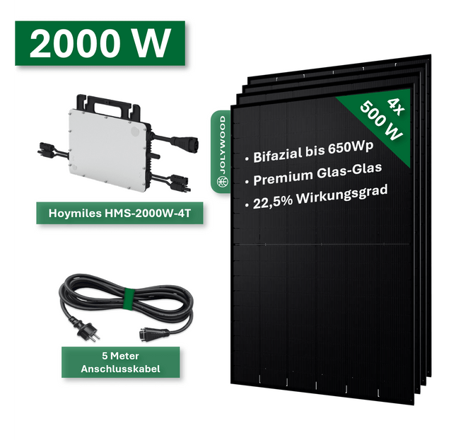 Balkonkraftwerk Pro+ 2000W/800W - Jolywood 500Wp und Hoymiles HMS2000 - 4T - NeueEnergie24