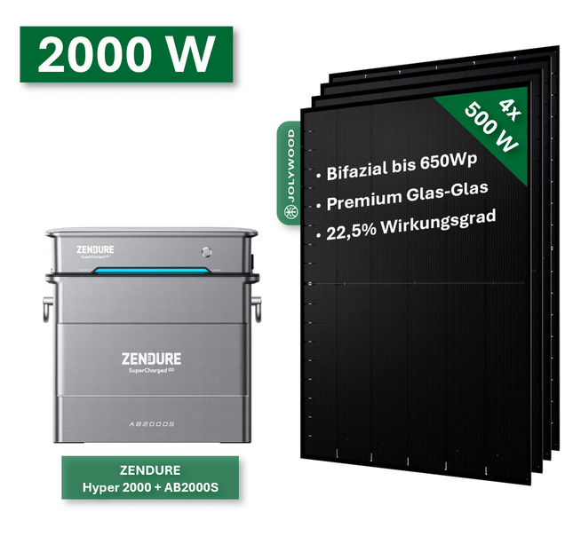 Balkonkraftwerk Pro+ 2000W/800W mit Zendure Hyper2000 + AB2000S - NeueEnergie24