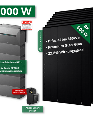 Balkonkraftwerk Ultra+ 4000W/800W mit Anker Solarbank 3 Pro + 5x BP2700 Erweiterungsspeicher - NeueEnergie24