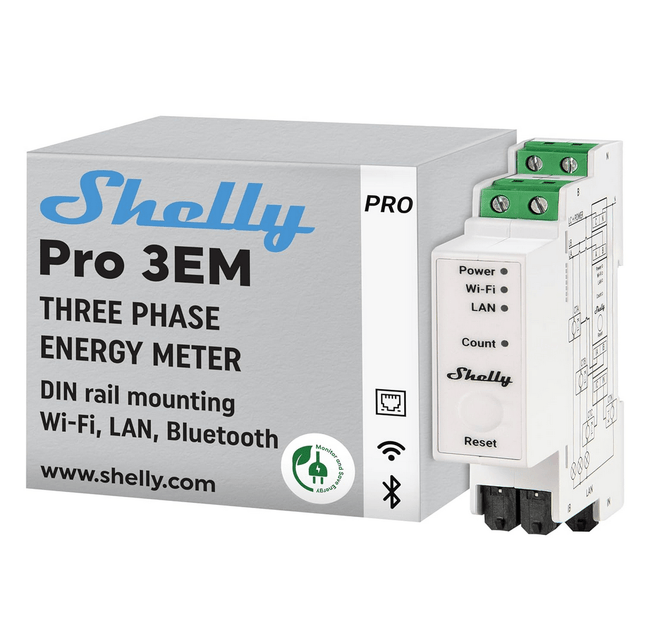 Shelly Pro 3EM 3 - Phasen Stromverbrauchsmessgerät inkl. 3x Stromwandler 120A - NeueEnergie24