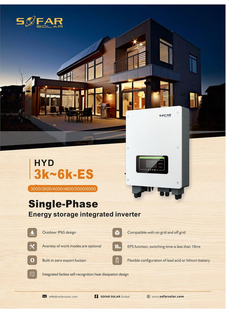 SOFAR Hybrid-Wechselrichter HYD4000-ES 1-phasig 2xMPPT - NeueEnergie24