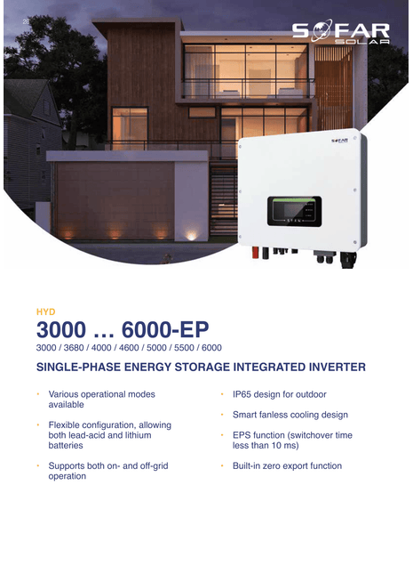 Solar Hybrid-Wechselrichter HYD5000-EP 1-Phasig 2xMPPT - NeueEnergie24